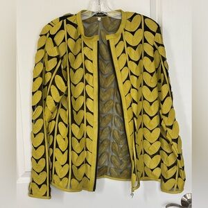 Leather embroidered jacket from Istanbul leather design in chartreuse.